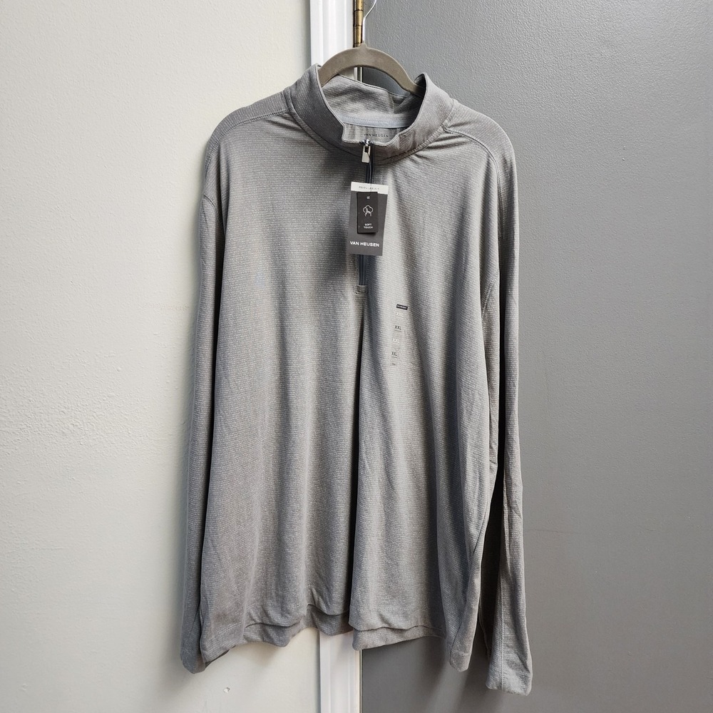 Van Huesen Jacket Men's 2XL Long Sleeve 1/4 Zip Pullover Shirt NWT Gray